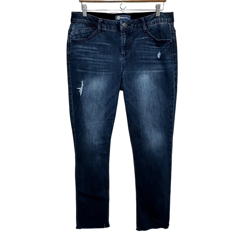 Democracy Ab Solution Tapered Jeans Womens 10 Blue Distressed Dark Wash Denim